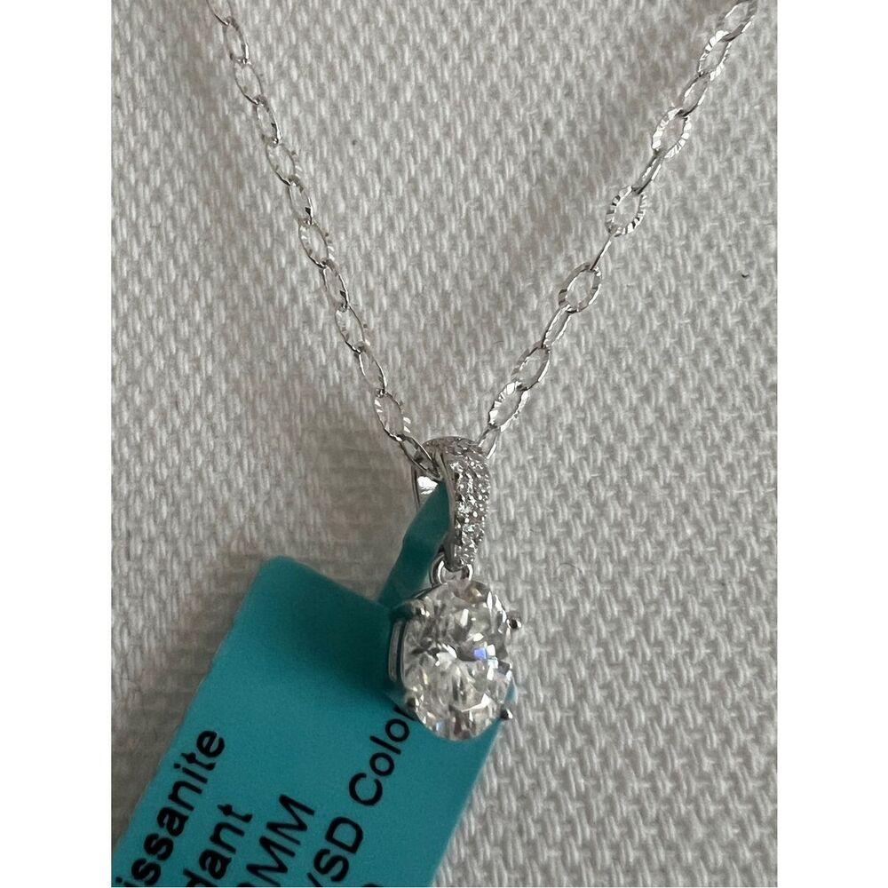 Sterling Silver Clear Moissanite Pendant 6mm x 8mm 1.5 CTW VVS D Color Necklace